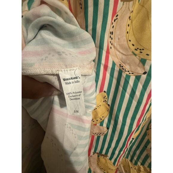 World Market long green stripe satin bananas nightshirt button up womens S/M pjs - Picture 6 of 6